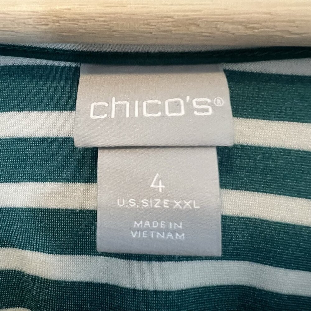 Chico’s 4 Women’s Stripe Top Size 2XL Scoop Neck Stretch Knit Pullover Green - Picture 4 of 9